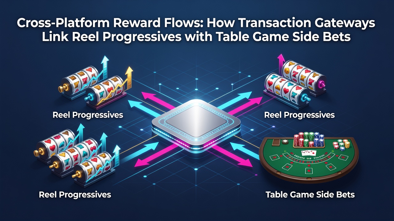 Illustration of integrated reward flows between live tables, slots, and sports wagers via payment gateways