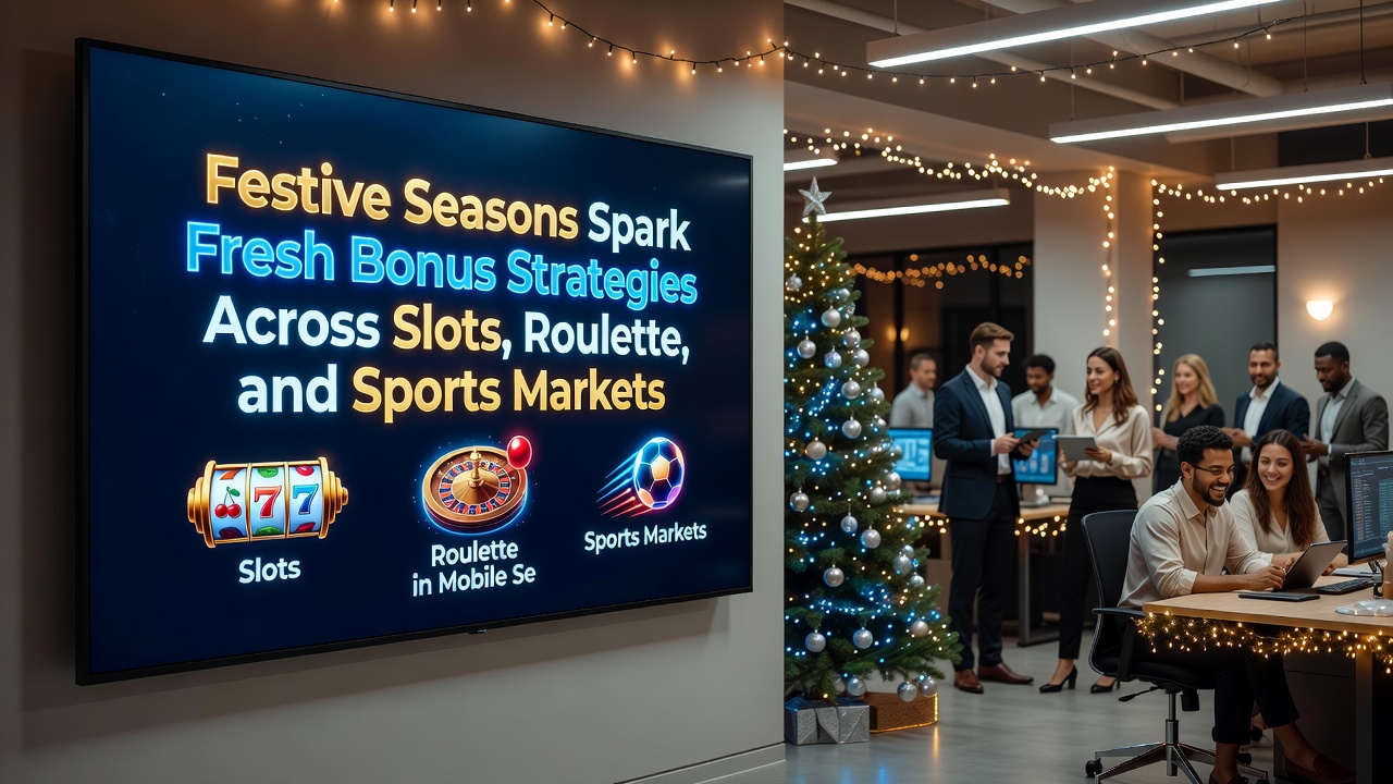 Smartphone screen showing sports betting markets with seasonal promotions alongside roulette tables